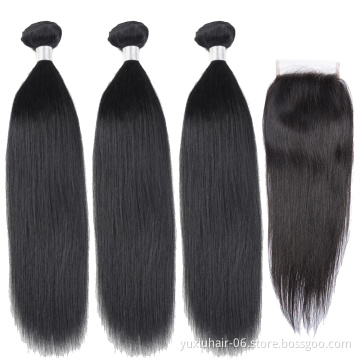 Brazilian Silk Straight Bundle With Closure 100% Virgin Human Hair Straight Unprocessed Hair 3 Bundles With 4x4 Closure